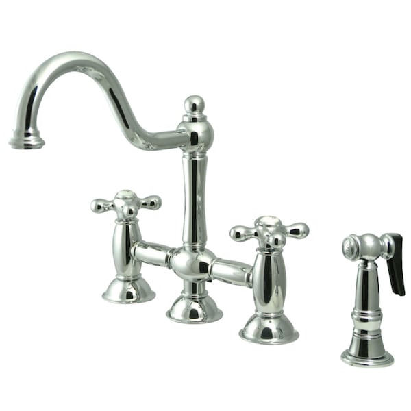 KS3791AXBS Restoration Bridge Kitchen Faucet W/ Brass Sprayer, Chrome